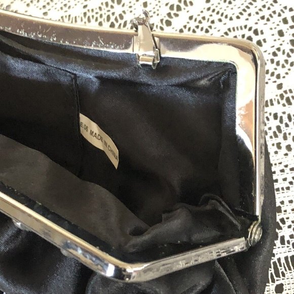 Vintage Black Satin Evening Bag Purse with Rhinestones - Picture 5 of 11